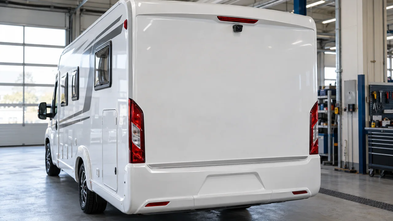 R&uuml;ckfahrkamera am Heck eines Wohnmobils
