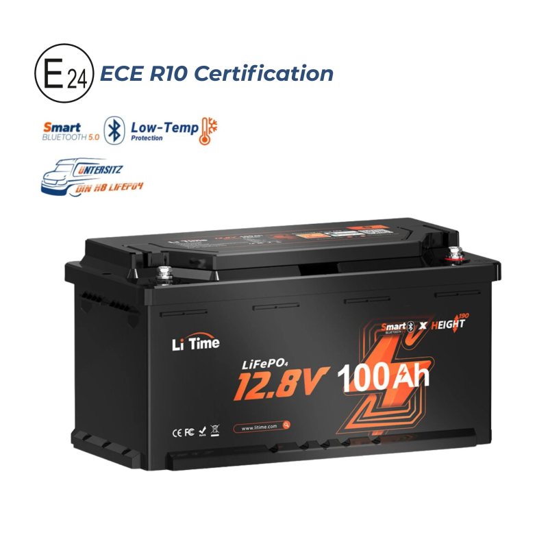 LiTime 12 V 100 Ah H190 Smart LiFePO4-Batterie
