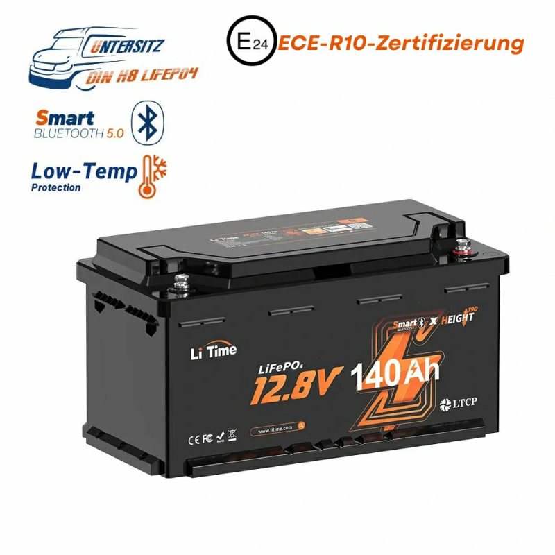 LiTime 12 V 140 Ah H190 Smart LiFePO4-Batterie